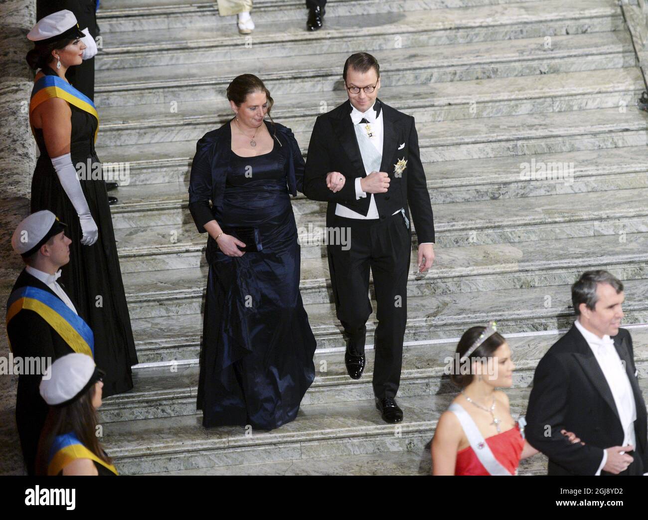 STOCKHOLM 2014-12-10 Professor Anna Kathrin Hell und Prinz Daniel treffen am 10. Dezember 2014 beim Nobelbankett im Stockholmer Rathaus ein. Foto: Fredrik Sandberg / TT / Kod 10080 Stockfoto