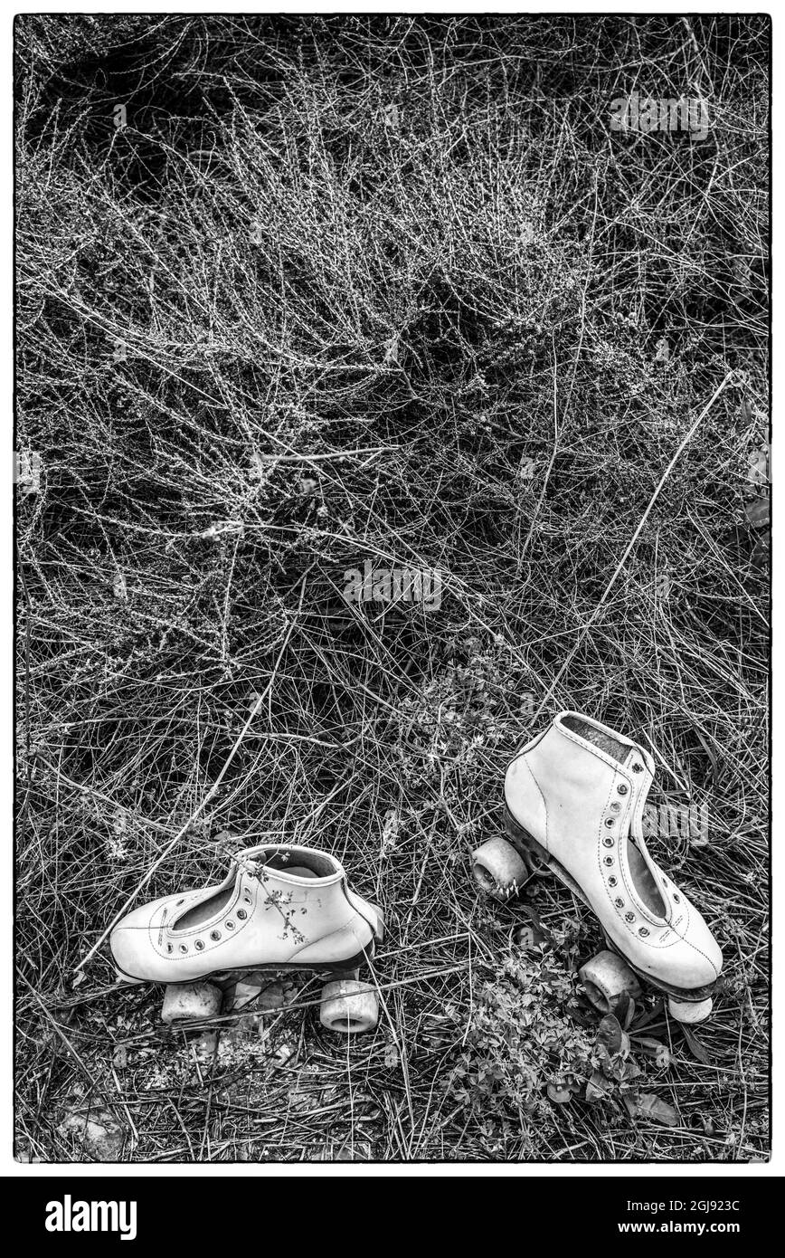 Spanien, Kanarische Inseln, Fuerteventura, Pajara, verlassenen Rollschuhe Stockfoto