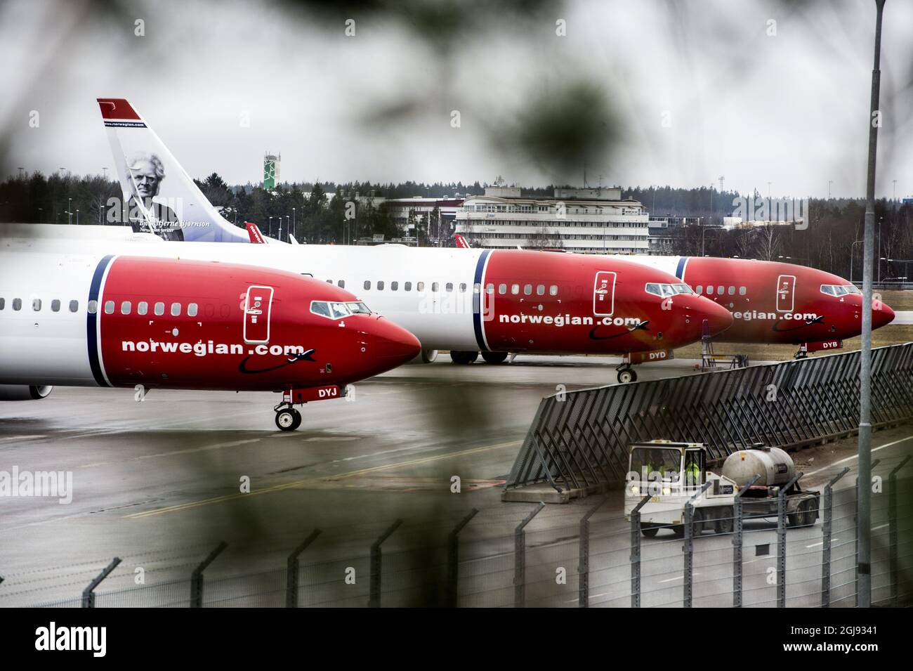 STOCKHOLM 20150303 gestrichener Flug der Norwegian Airline am Arlanda International Airport in der Nähe von Stockholm, Schweden 3. März 2015.700 der Piloten der Airlines streiken und Flüge wurden in ganz Skandinavien gestrichen. Foto: Lars Pehrson / SVD / TT / Kod: 30152 ***AUS SCHWEDEN RAUS Stockfoto