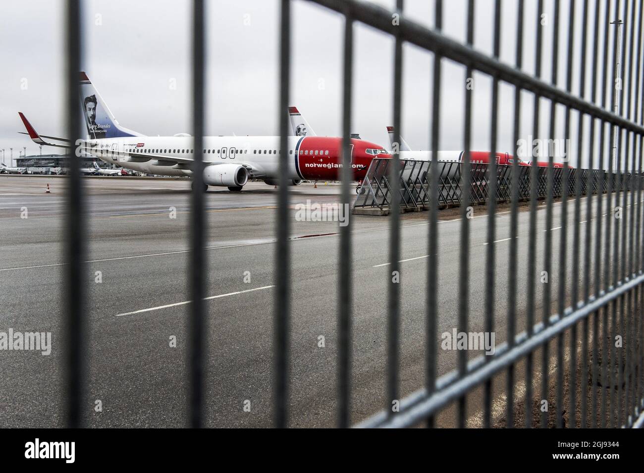 STOCKHOLM 20150303 gestrichener Flug der Norwegian Airline am Arlanda International Airport in der Nähe von Stockholm, Schweden 3. März 2015.700 der Piloten der Airlines streiken und Flüge wurden in ganz Skandinavien gestrichen. Foto: Lars Pehrson / SVD / TT / Kod: 30152 ***AUS SCHWEDEN RAUS Stockfoto