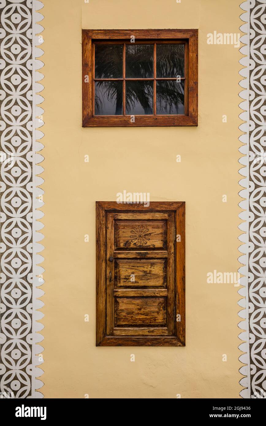 Spanien, Kanarische Inseln, La Palma, Puntallana, Parroquia San Juan Bautista Kirche, Wand detail, 16. Jahrhundert Stockfoto