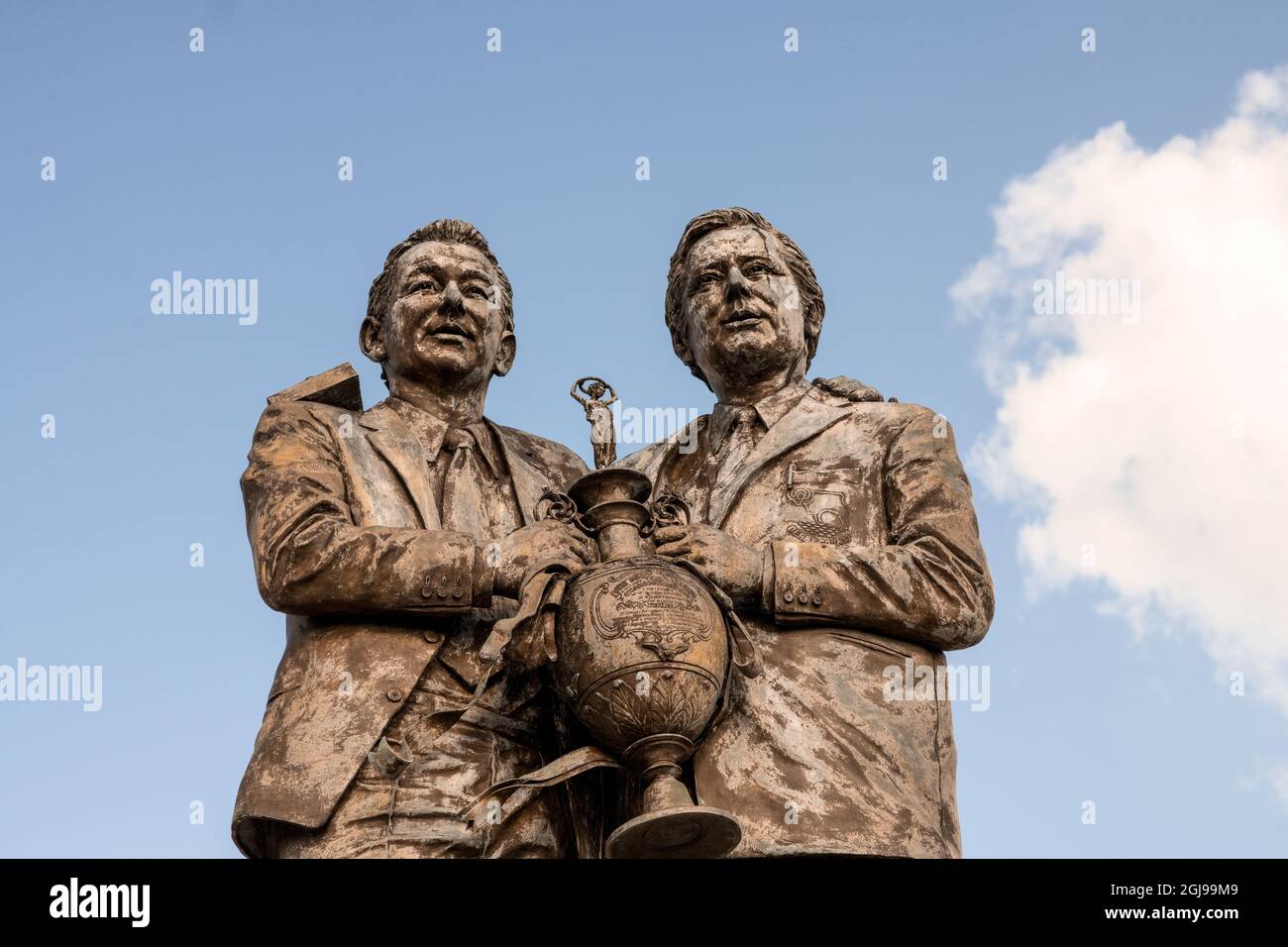 Statue von Brian Clough und Peter Taylor. Pride Park Stadium. Stockfoto