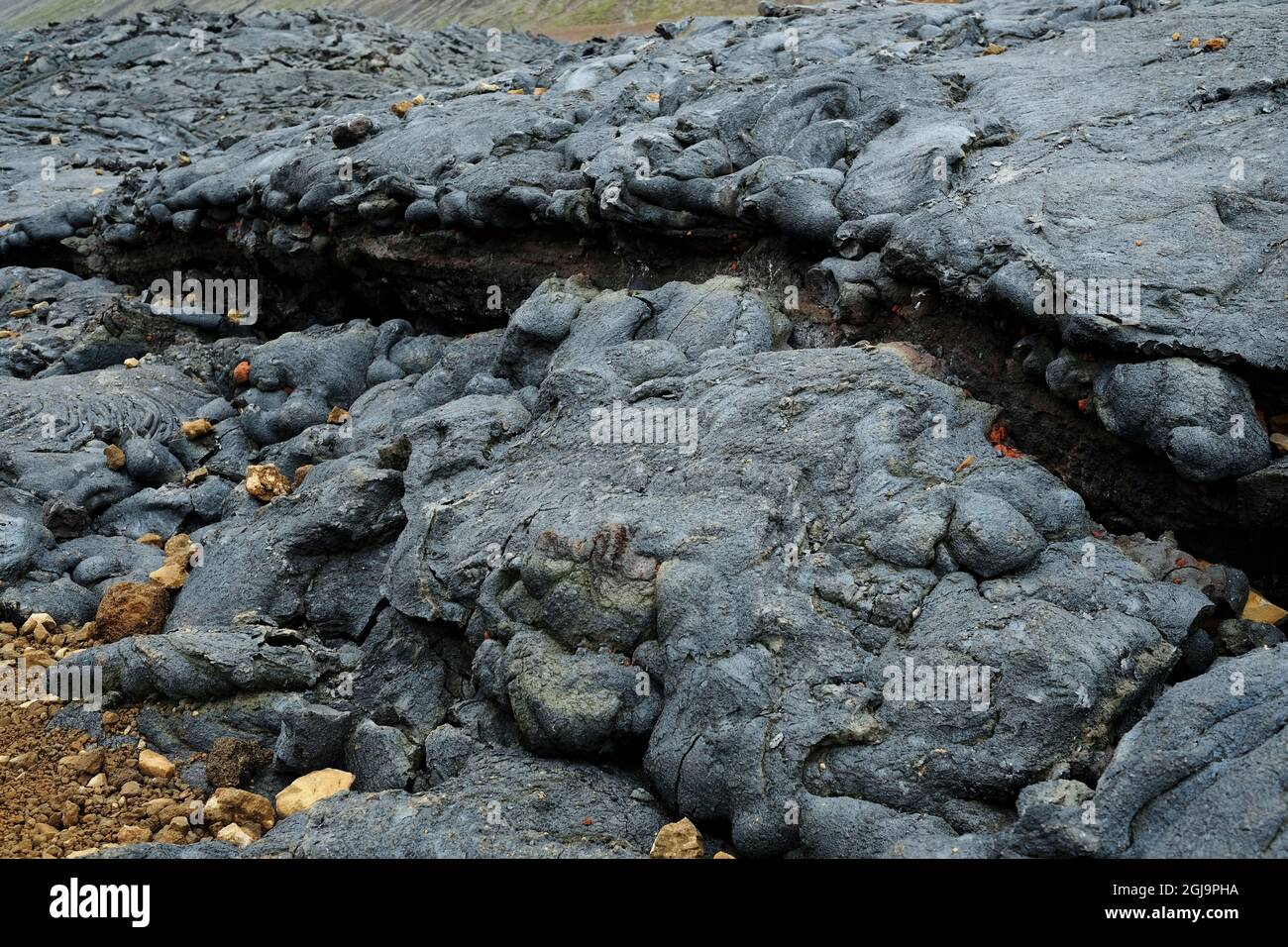 Lavafeld von Islands neuestem Vulkan, dem Geldingadalir Stockfoto