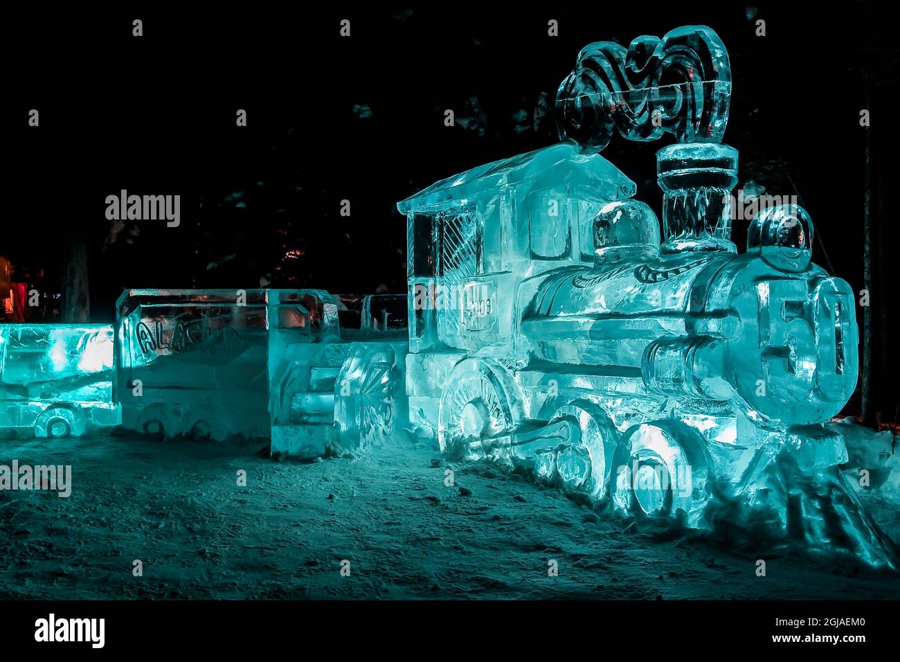 Grizzly Bear Ice Carving bei der Ice Art Championship, Fairbanks, Alaska, USA Stockfoto