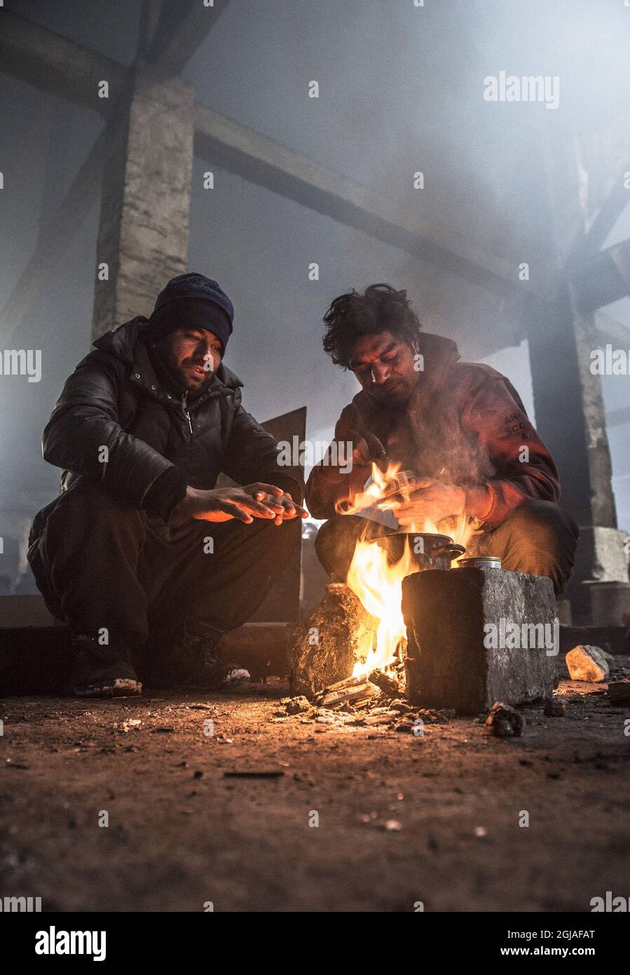 BELGRAD 2017-01-11 Flüchtlinge aus hauptsächlich Afghanistan und Pakistan in einem Flüchtlingslager in Belgrad, Serbien, 11. Januar 2017 Foto: Lars Pehrson / SVD / TT / Kod: 30152 ** OUT SWEDEN Stockfoto