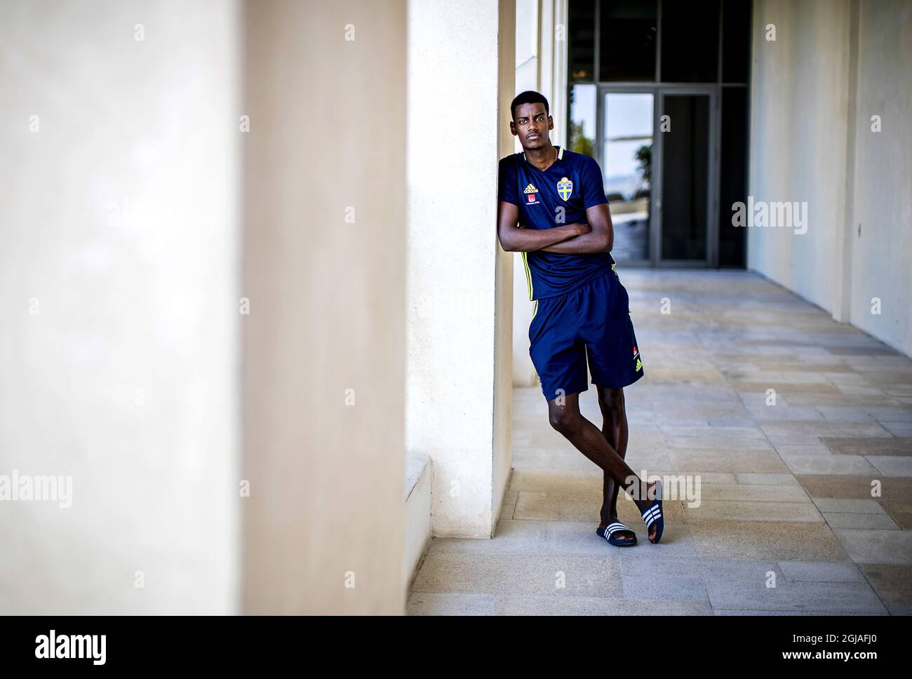 Filebild vom 11 2017. Januar des schwedischen Fußballspielers Alexander Isak beim Training der schwedischen Nationalmannschaft während der Vorsaison-Tour in Abu Dhabi. Stockfoto