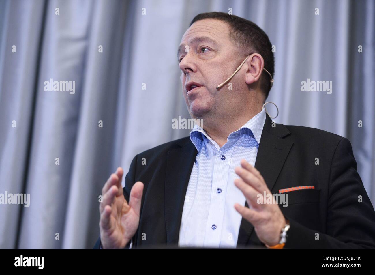 STOCKHOLM 2018-01-31 Jan Gurander, CFO von Volvo, wird am Mittwoch bei der Präsentation des Finanzberichts des Unternehmens in Stockholm, Schweden, zu sehen sein Foto: Hossein Salmanzadeh /TT kod 11860 Stockfoto