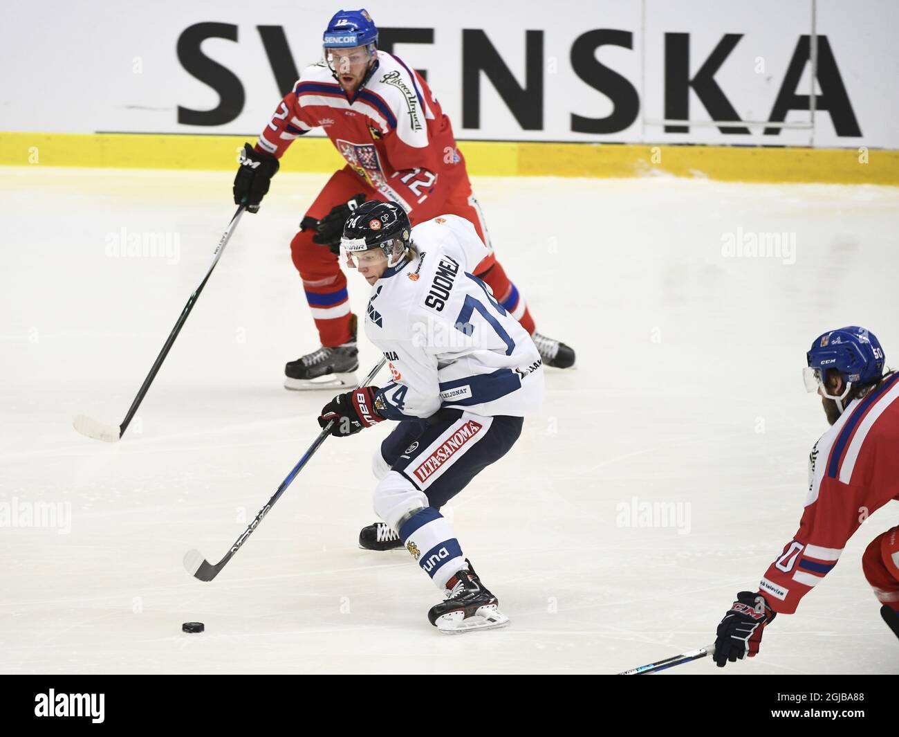 Der Finnländer Antti Suomela während des Schwedischen Eishockeyspieles zwischen Finnland und der Tschechischen Republik in Scaniarinken in Sodertalje, Schweden, 28. April 2018. Foto: Henrik Montgomery / TT / kod 10060 Stockfoto