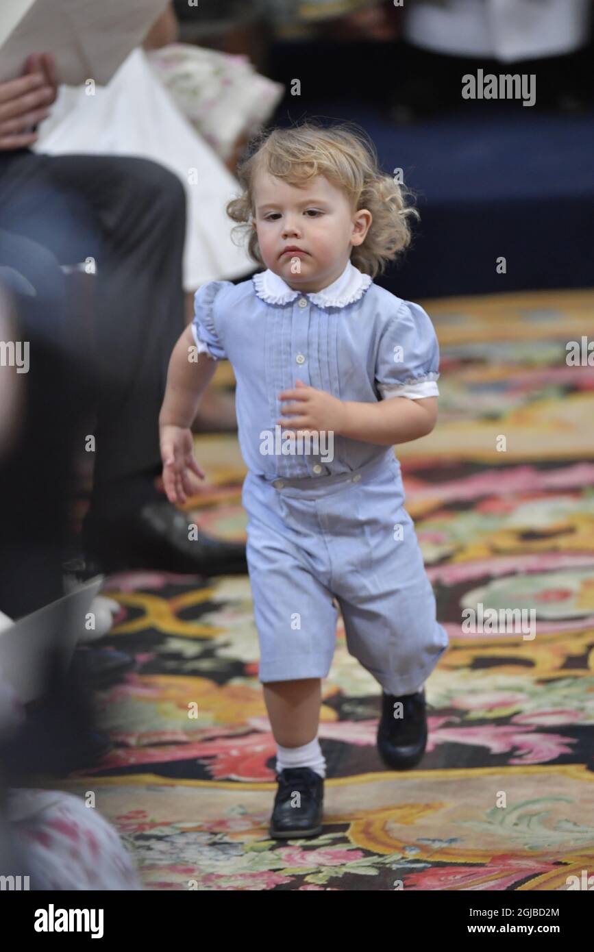 STOCKHOLM 20180608 Prinz Alexander in der Schlosskirche Drottningholm, Schweden am Freitag während der Taufe von Prinzessin Madeleine und Chris O’Neill’s Tochter Prinzessin Adrienne Foto: Jonas Ekstromer / TT kod 10030 Stockfoto