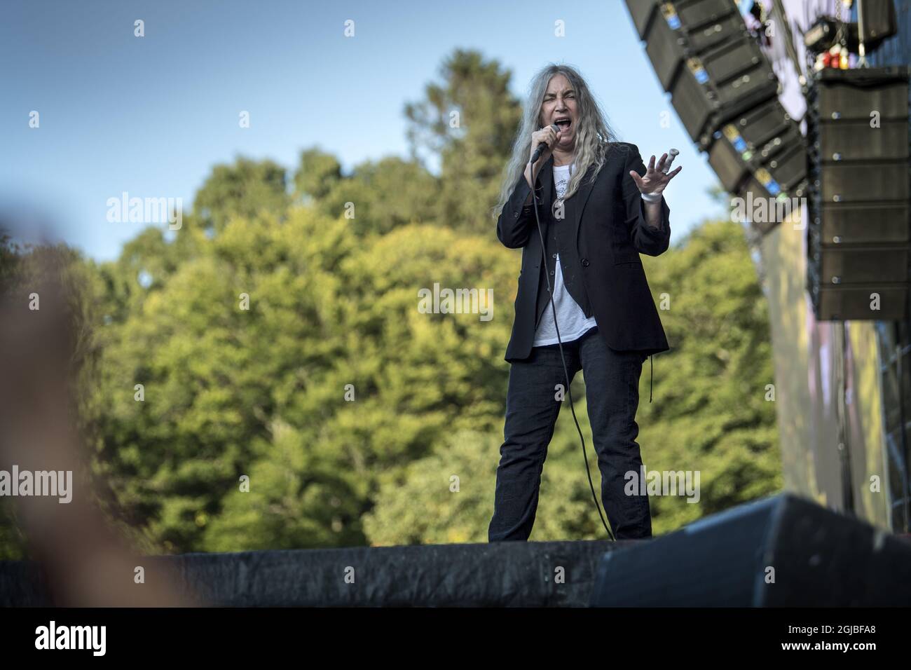 GÖTEBORG 2018-08-09 Patti Smith tritt auf dem Musikfestival Way Out West in Göteborg, Schweden, am 9. August 2018 auf. Foto Bjorn Larsson Rosvall / TT / Kod 9200 Stockfoto