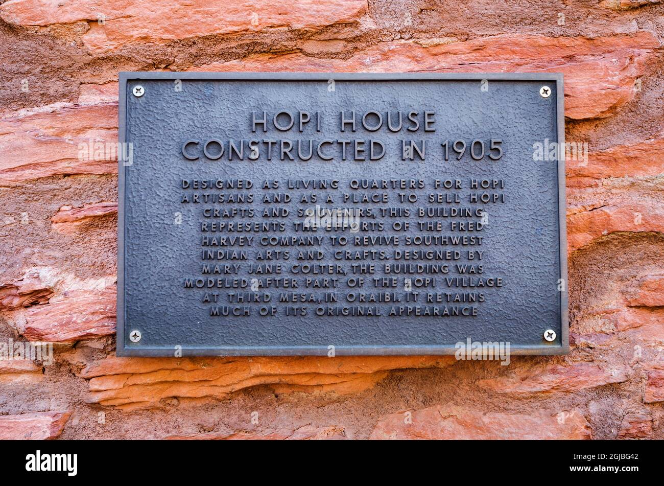 Hopi House historische Wahrzeichen Plakette, Grand Canyon National Park, Arizona, USA. (Nur Für Redaktionelle Zwecke) Stockfoto