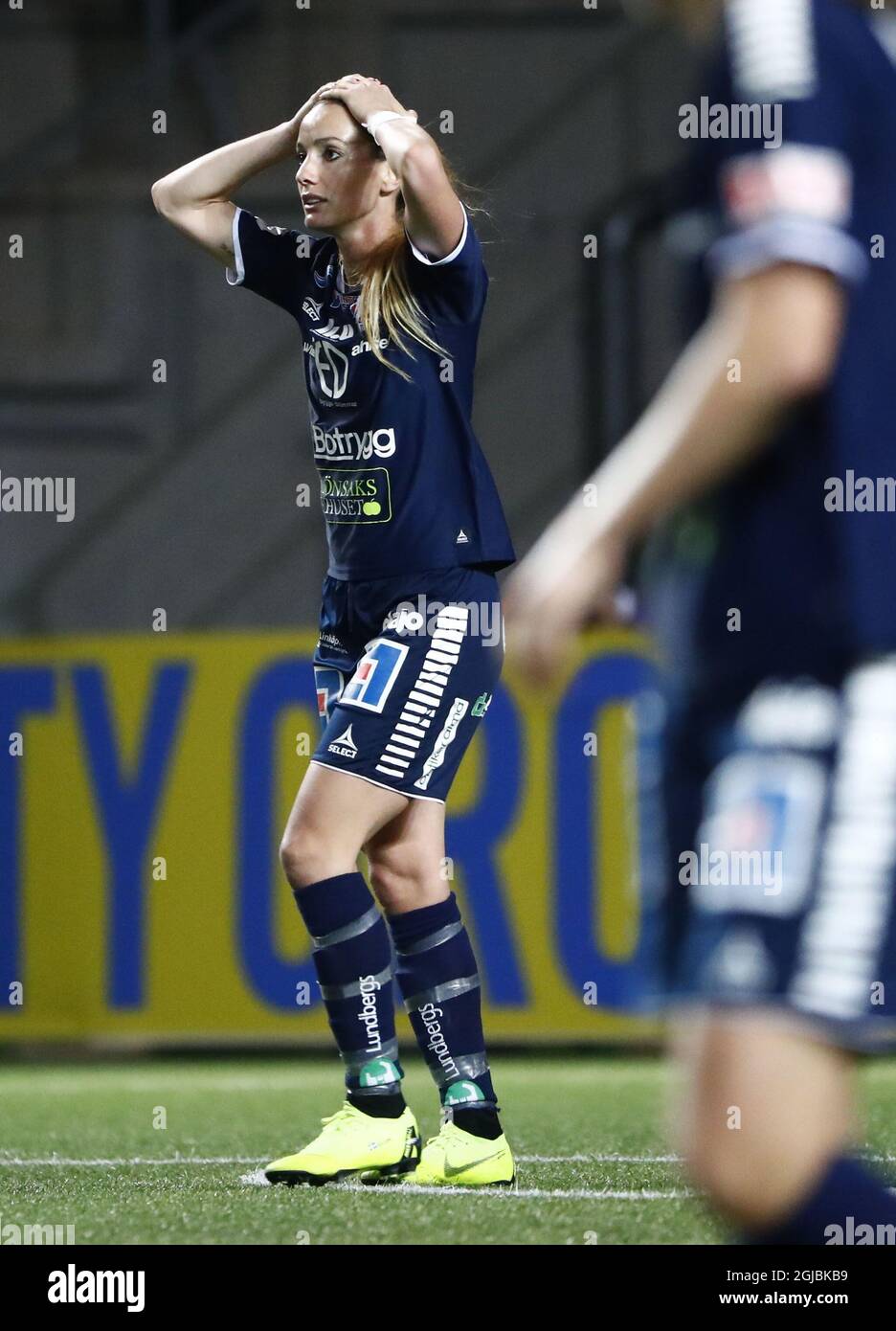 Die Linkoping-Mannschaft Kosovare Asllani reagiert während des Champions-League-Spiels der Frauen im Jahr 16, dem ersten Fußballspiel zwischen dem FC Linkopings und der Paris SG in der Linkoping Arena, Schweden, am 17. Oktober 2018. Foto: Stefan Jerrevang / TT / Code 60160 Stockfoto