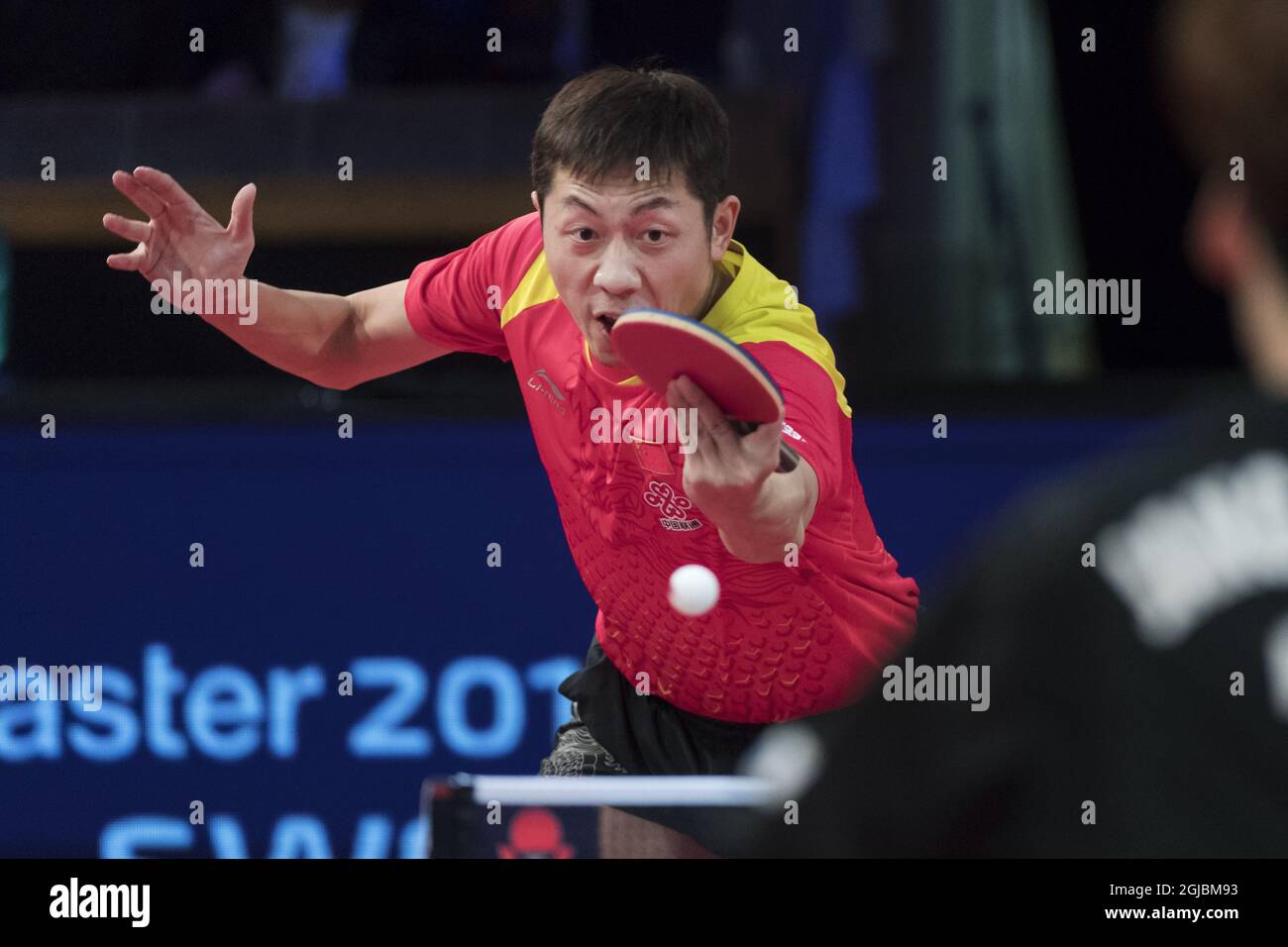 Xu Xin aus China im Einsatz gegen Jang Woojin aus Südkorea beim Tischtennis-Viertelfinale der Männer bei den Swedish Open Championships in Eriksdalshallen in Stockholm, Schweden, am 03. November 2018. Foto: Stina Stjernkvist / TT / Code 11610 Stockfoto