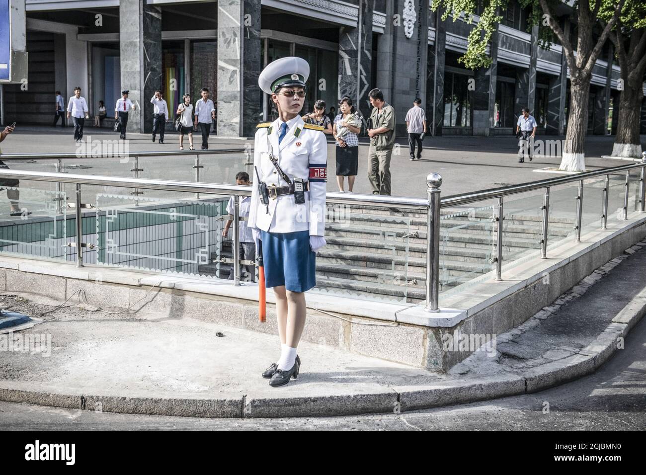 NORDKOREA 2018-09-10 Eine uniformierte Verkehrspolizei an einer Straßenecke in Pjongchyang, North Kores Foto: Yvonne Asell / SVD / TT / Kod: 30202 Stockfoto