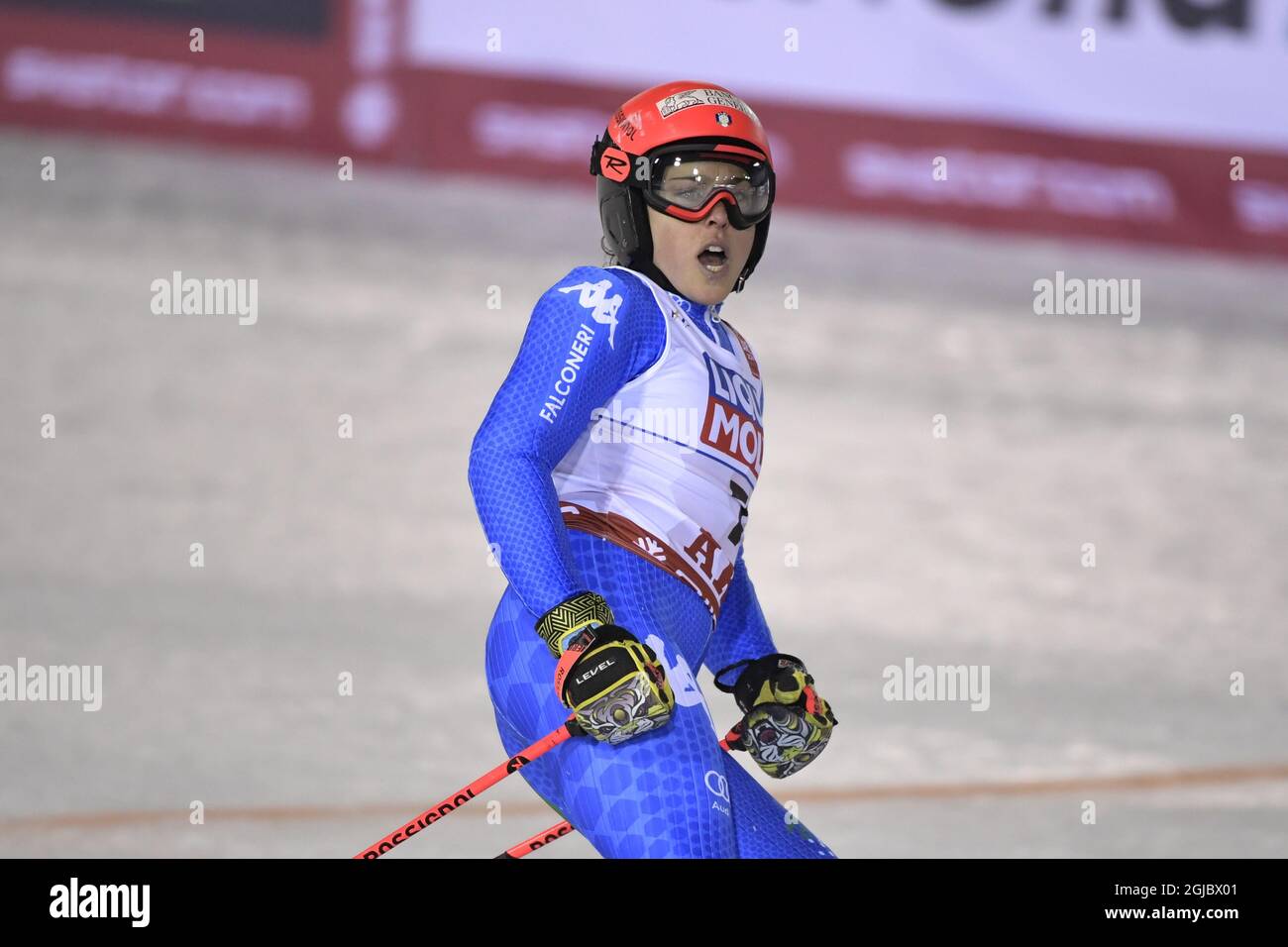 Die italienische´s Federica Brignone platzierte sich am 14. Februar 2019 im Riesenslalom der Frauen bei den FIS Alpinen Ski-Weltmeisterschaften in Are, Schweden, auf Platz fünf. Foto: Pontus Lundahl / TT Stockfoto