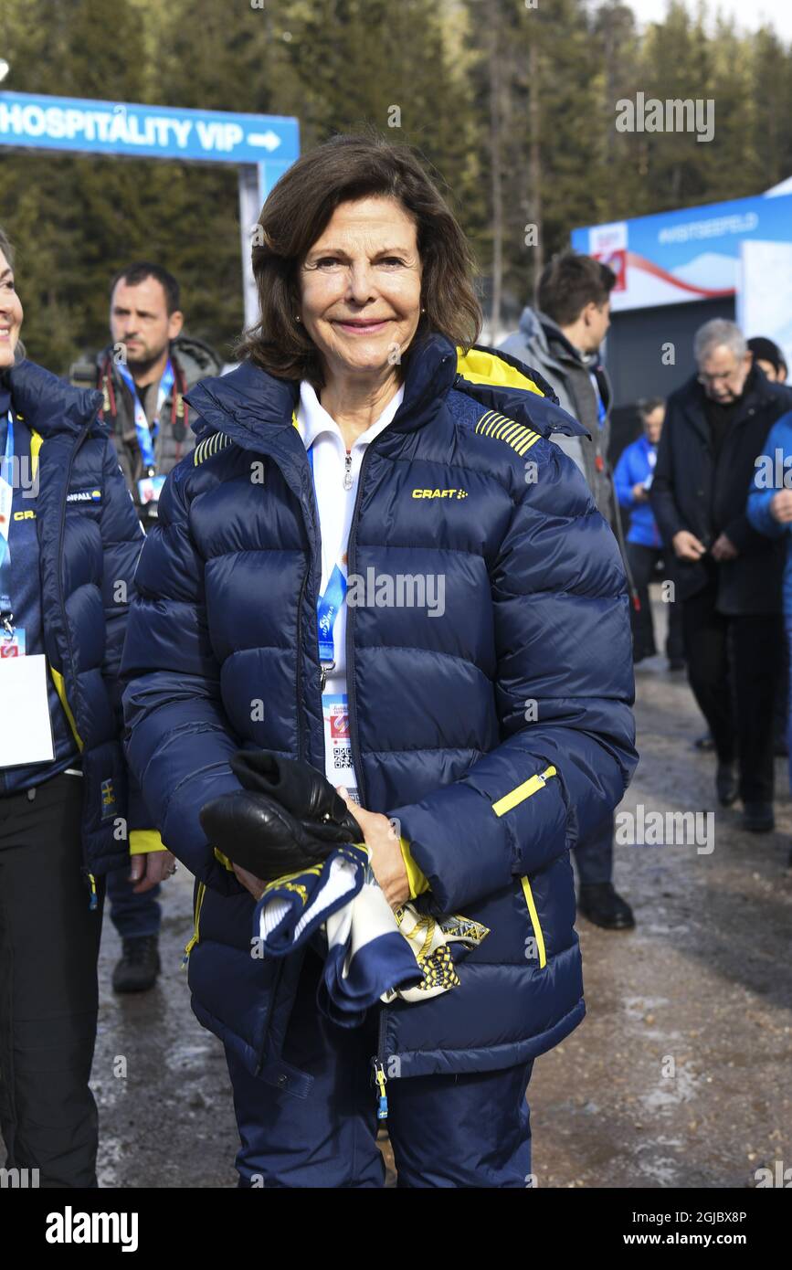 SEEFELD 20190223 Schwedens Königin Silvia bei den FIS Nordischen Skiweltmeisterschaften 2019 in Seefeld., Österreich. Foto Fredrik Sandberg / TT kod 10080 *** Stockfoto
