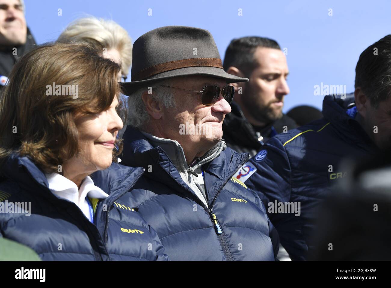 SEEFELD 20190223 Schwedens Königin Silvia und König Carl Gustaf bei den FIS Nordischen Skiweltmeisterschaften 2019 in Seefeld., Österreich. Foto Fredrik Sandberg / TT kod 10080 *** Stockfoto