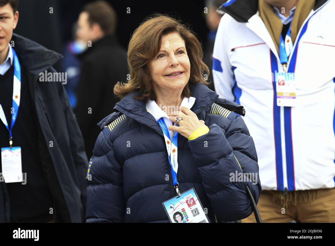 SEEFELD 20190223 Schwedens Königin Silvia bei den FIS Nordischen Skiweltmeisterschaften 2019 in Seefeld., Österreich. Foto Fredrik Sandberg / TT kod 10080 *** Stockfoto