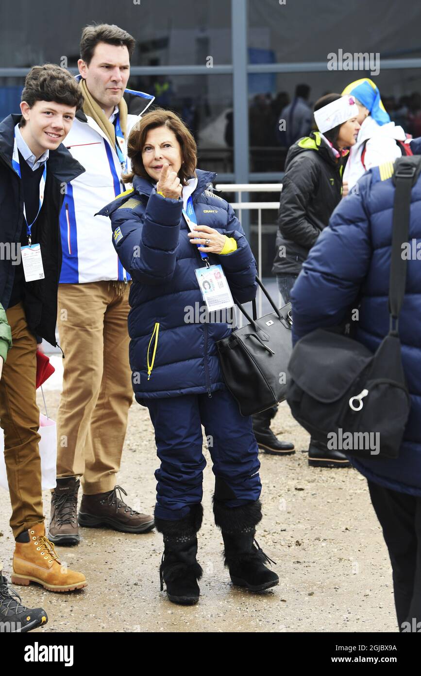 SEEFELD 20190223 Schwedens Königin Silvia bei den FIS Nordischen Skiweltmeisterschaften 2019 in Seefeld., Österreich. Foto Fredrik Sandberg / TT kod 10080 *** Stockfoto
