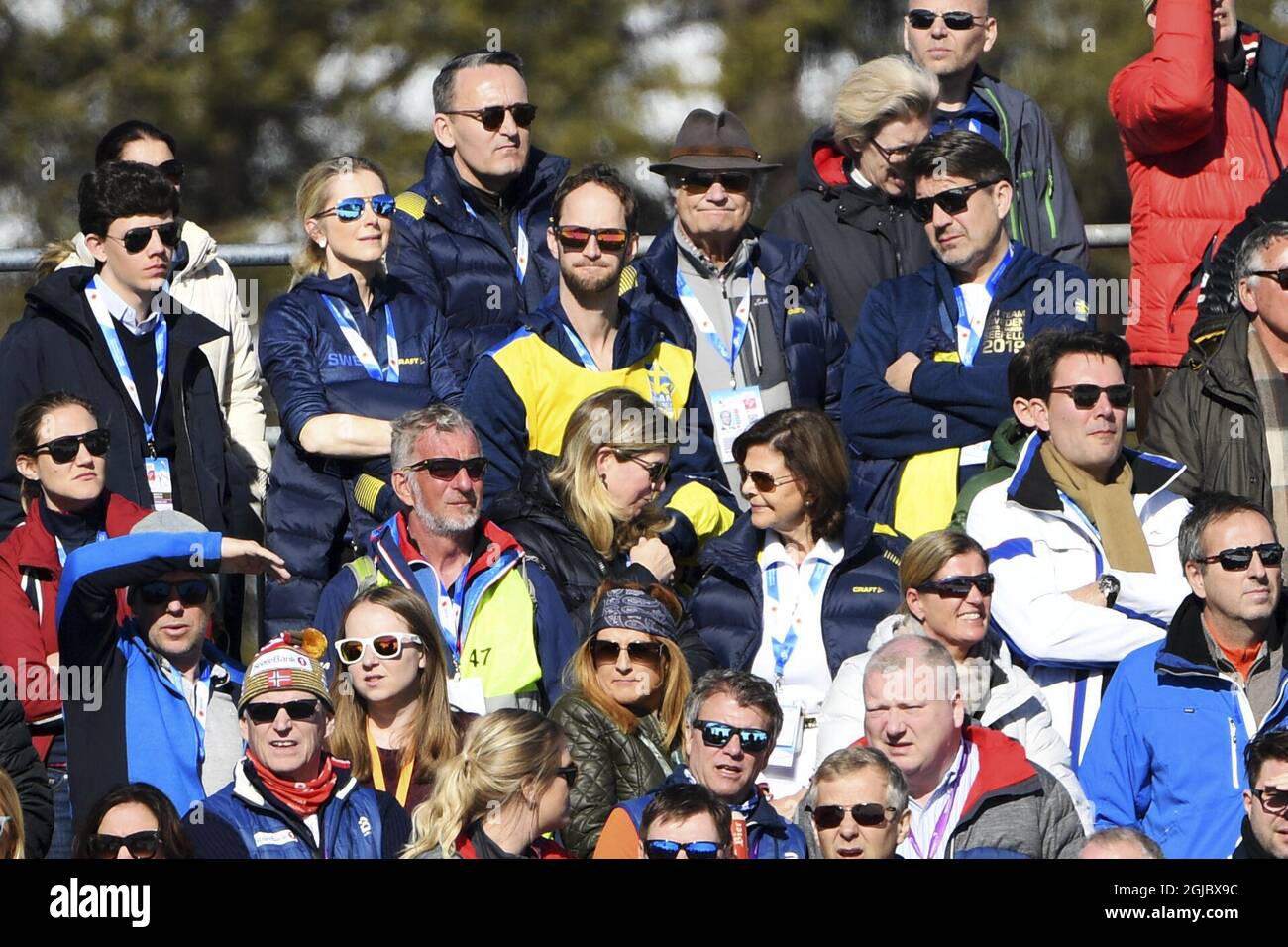 SEEFELD 20190223 Schwedens Königin Silvia und König Carl Gustaf bei den FIS Nordischen Skiweltmeisterschaften 2019 in Seefeld., Österreich. Foto Fredrik Sandberg / TT kod 10080 *** Stockfoto