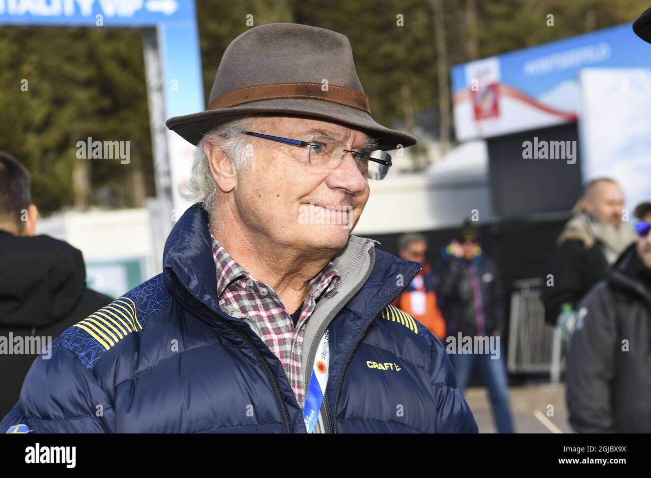 SEEFELD 20190223 Schwedens König Carl Gustaf bei den FIS Nordischen Skiweltmeisterschaften 2019 in Seefeld., Österreich. Foto Fredrik Sandberg / TT kod 10080 *** Stockfoto