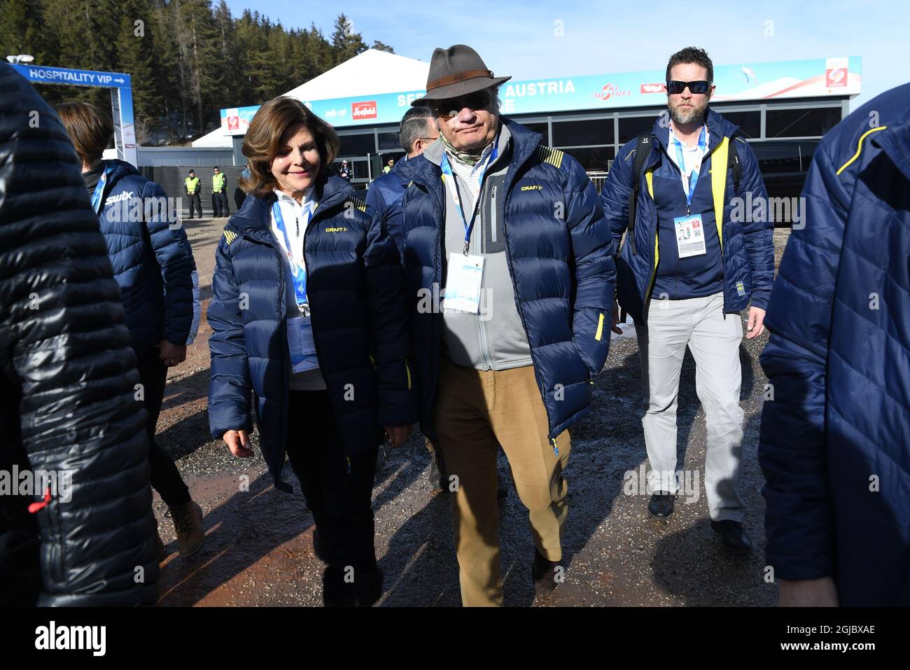 König Carl Gustaf und Königin Silvia von Schweden werden am Dienstag, den 26. Februar 2019, bei den Ski-Weltmeisterschaften in Seefeld, Österreich, zu sehen sein. Foto Fredrik Sandberg / TT kod 10080 Stockfoto