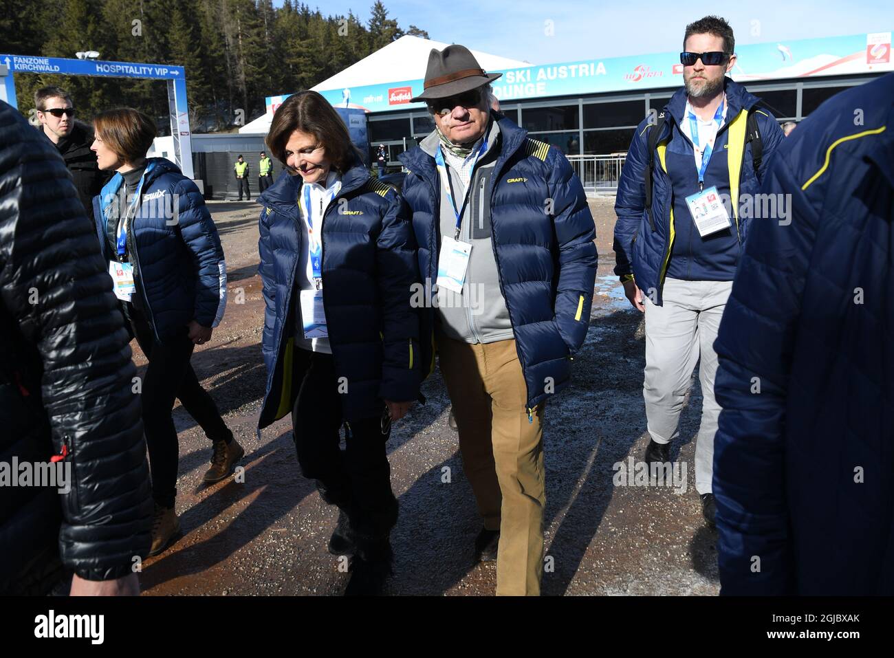 König Carl Gustaf und Königin Silvia von Schweden werden am Dienstag, den 26. Februar 2019, bei den Ski-Weltmeisterschaften in Seefeld, Österreich, zu sehen sein. Foto Fredrik Sandberg / TT kod 10080 Stockfoto