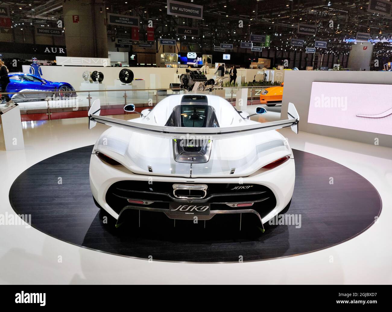 Das neue Auto von Koenigsegg, „Jerko“, benannt nach dem Vater des Gründers  Christian von Koenigsegg, wurde am Montag auf dem 89. Genfer Automobilsalon  im Palexpo in Genf, Schweiz, ausgestellt. 6. März 2019