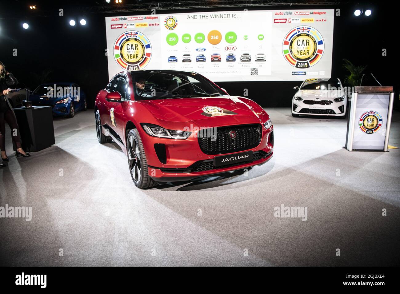 Jaguar i-Pace , Auto des Jahres, ausgestellt auf dem 89. Internationalen Automobilsalon in Genf, am Montag auf der Palexpo in Genf, Schweiz, 4. März 2019 Foto: Malin Hoelstad / SVD / TT / Kod: 30212 Stockfoto