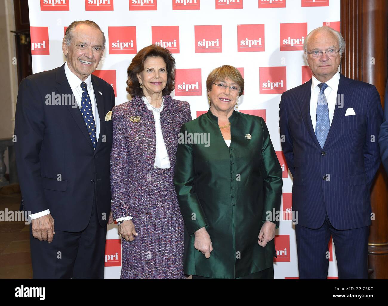 Jan Eliasson, Queen Silvia, Michelle Bachelet, King Carl XVI Gustaf Teilnahme an der SIPRI Lecture, Musikaliska akademien, Stockholm, 2019-05-27 (c) Karin Tornblom / TT Stockfoto