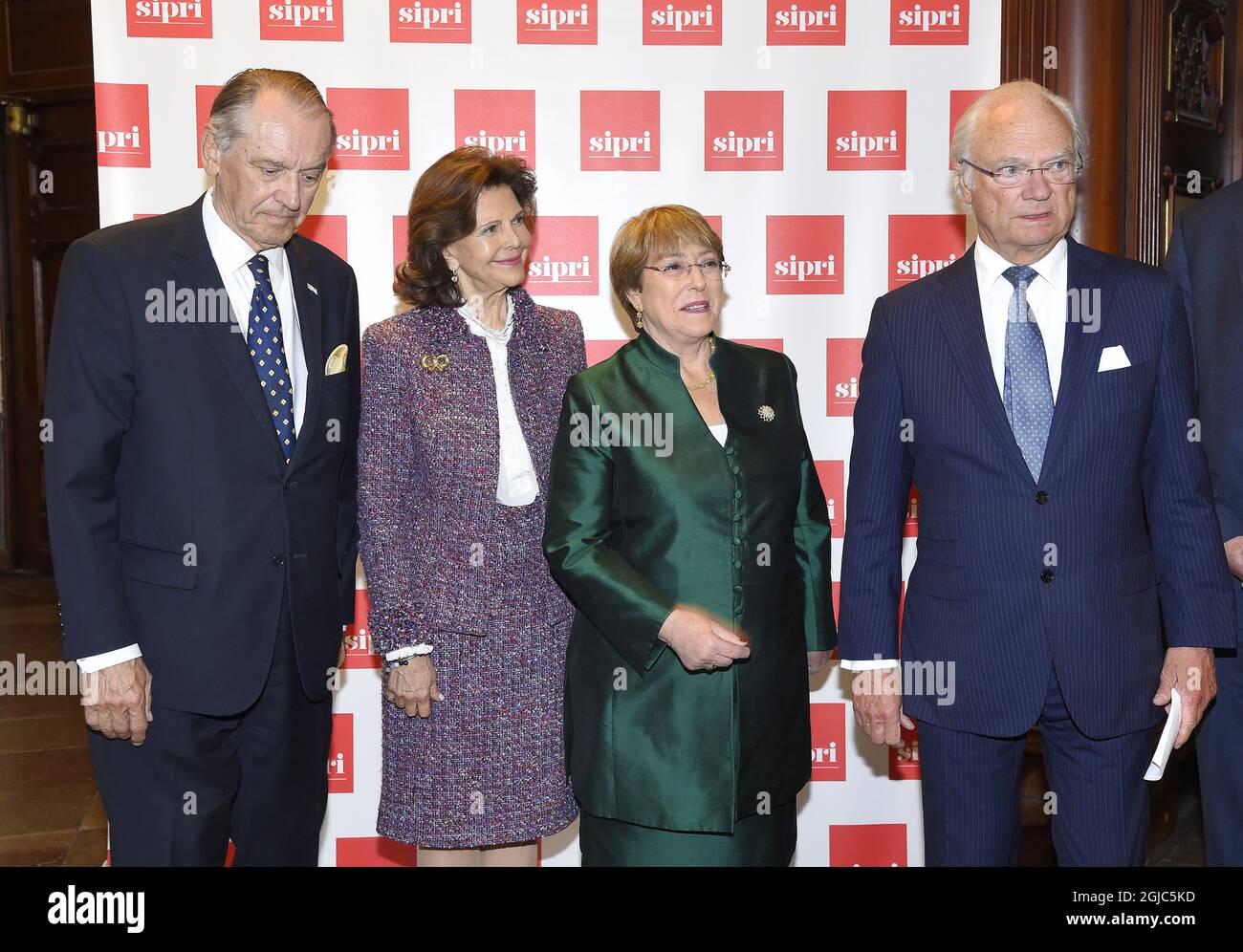 Jan Eliasson, Queen Silvia, Michelle Bachelet, King Carl XVI Gustaf Teilnahme an der SIPRI Lecture, Musikaliska akademien, Stockholm, 2019-05-27 (c) Karin Tornblom / TT Stockfoto