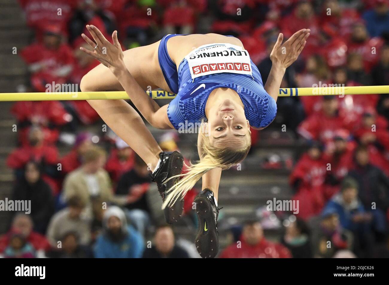 Yuliya Levchenko aus der Ukraine in Aktion, um beim Hochsprung-Event der Frauen beim IAAF Diamond League-Treffen am 30. Mai 2019 im Stockholmer Olympiastadion in Stockholm, Schweden, den zweiten Platz zu erreichen. Foto Fredrik Sandberg / TT 7 Code 10080 Stockfoto