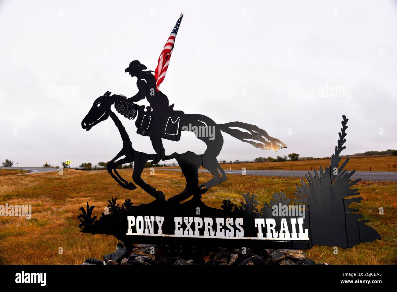 USA, Colorado, Sterling. Pony Express Trail Metal Rider Skulptur Stockfoto