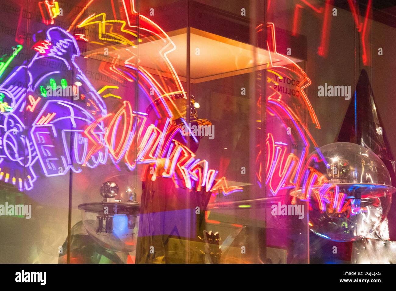 Eines der dynamischen Displays im Raum, das den afroamerikanischen Beitrag zur amerikanischen Musikkultur darstellt Stockfoto