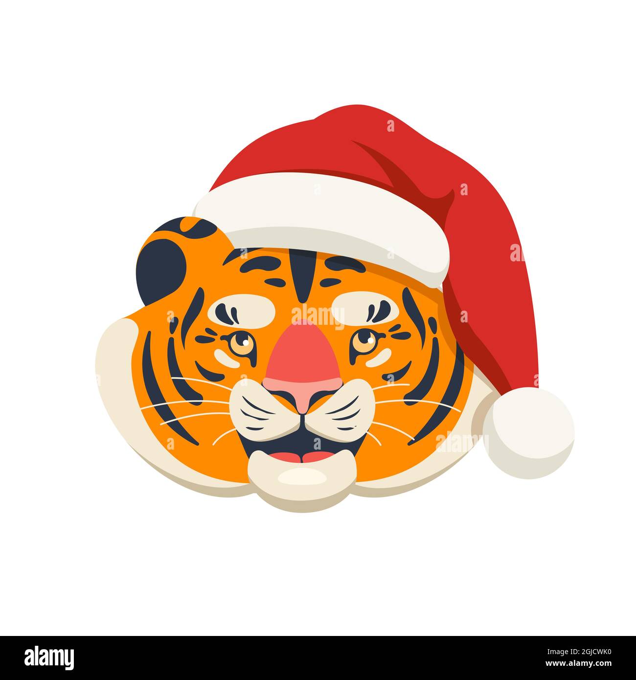 Niedlicher Tiger in einem Weihnachtsmannhut Stock Vektor