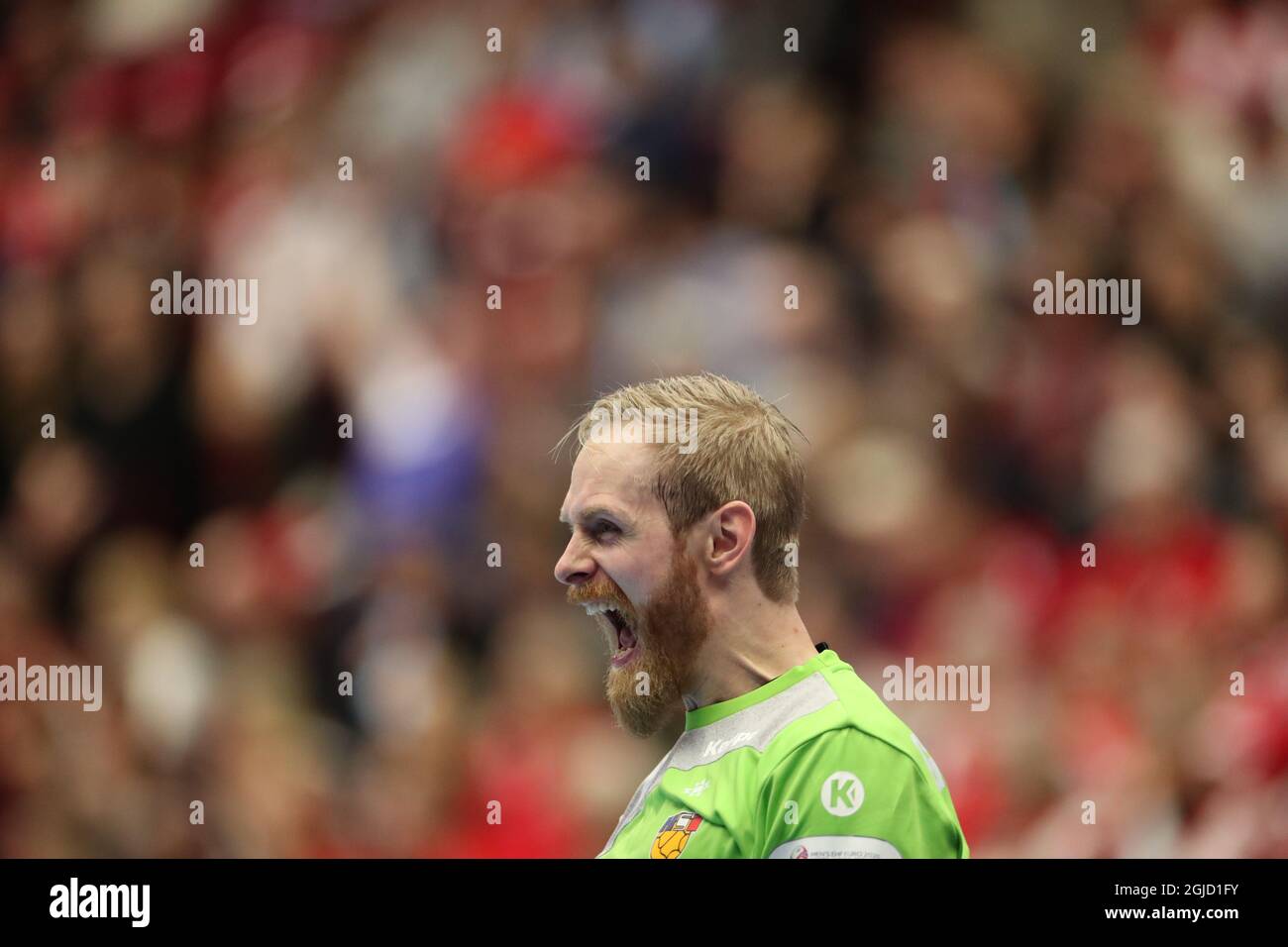 Islands Torwart Bjorgvin Pall Gustavsson während der Männer-Handball-Europameisterschaft, Vorrunde Gruppe E, Spiel zwischen Island und Russland in der Malmo Arena, Schweden, am Montag, 13. Januar 2020. Foto Andreas Hillergren / TT-Code 10600 Stockfoto