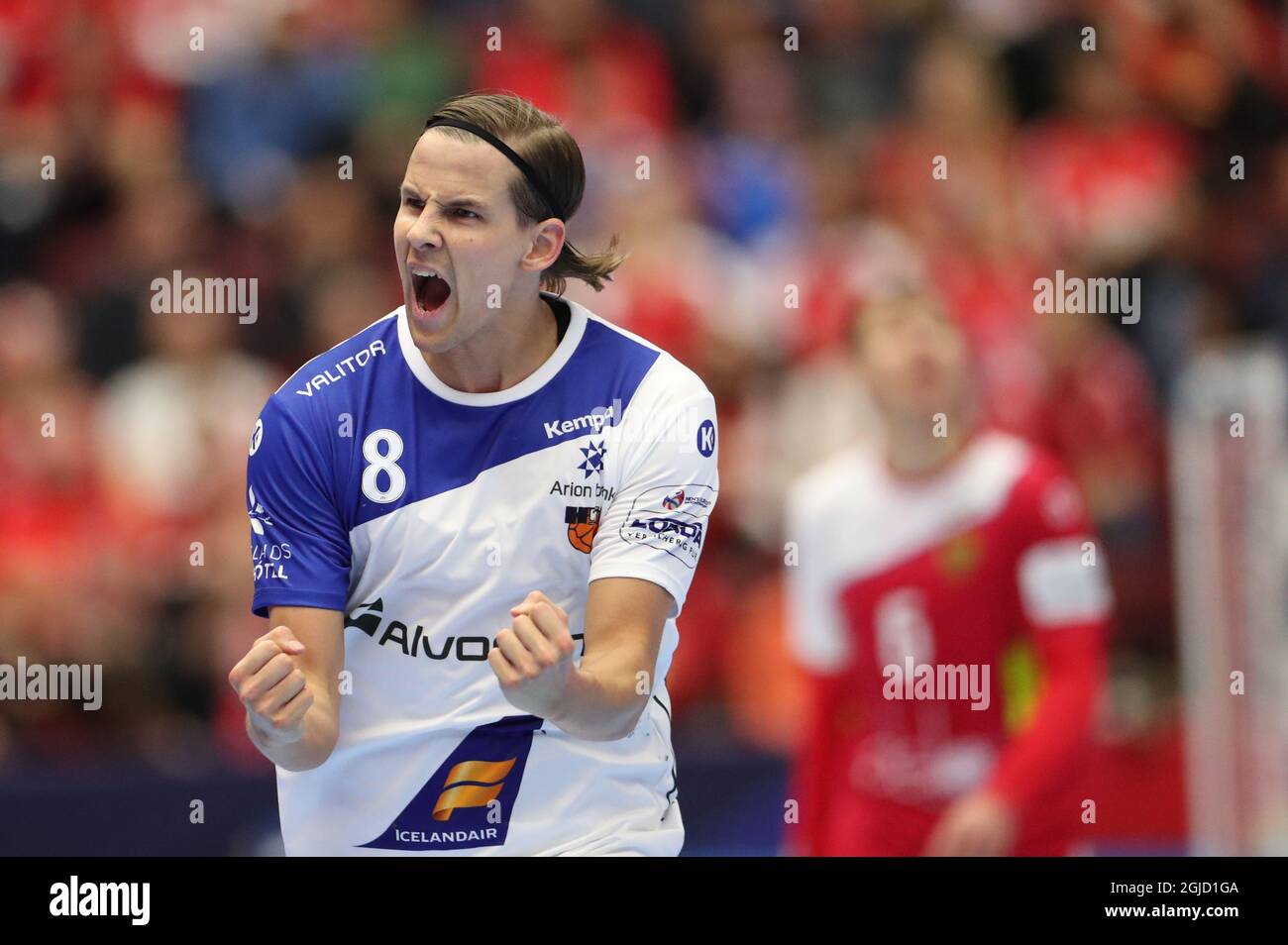 Islands Bjarki Mar Elisson während der Männer-Handball-Europameisterschaft, Vorrunde Gruppe E, Spiel zwischen Island und Russland in der Malmo Arena, Schweden, am Montag, 13. Januar 2020. Foto Andreas Hillergren / TT-Code 10600 Stockfoto