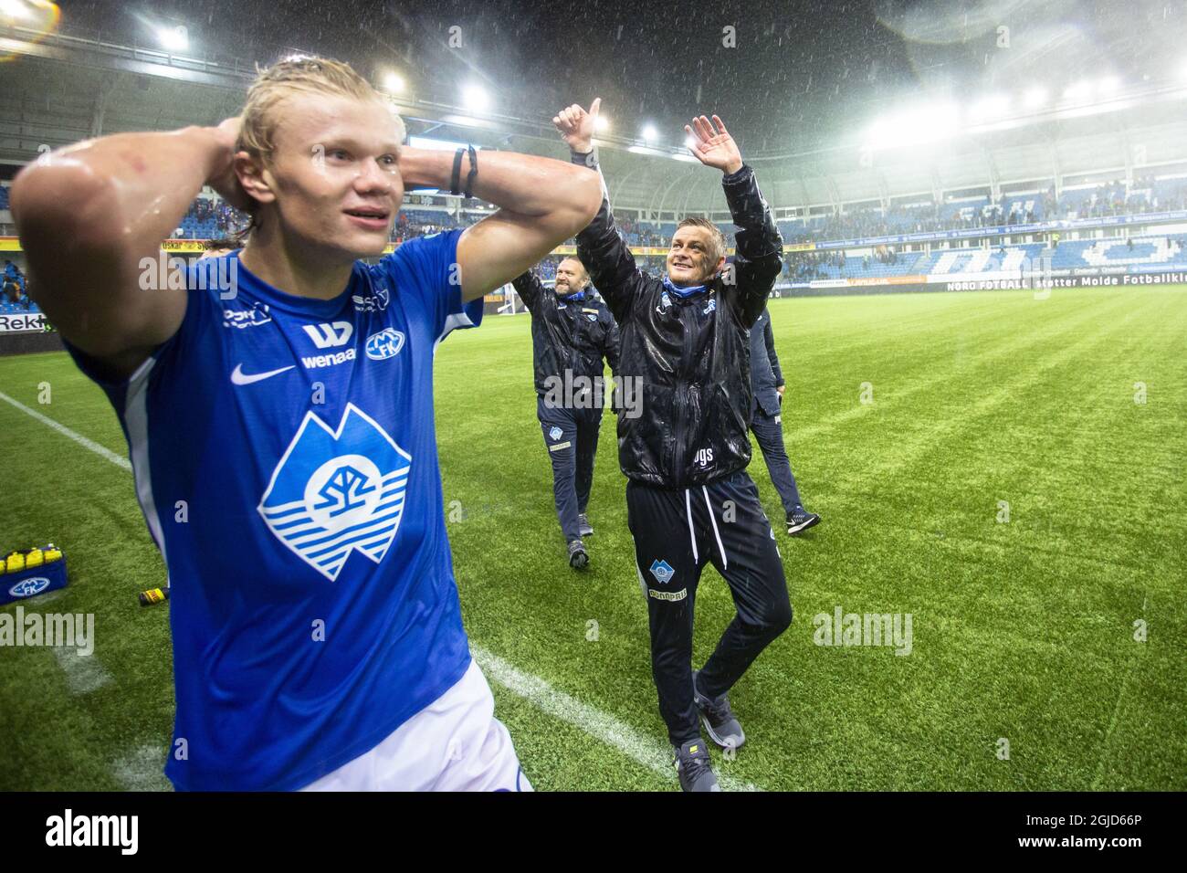 Molde Manager Ole Gunnar Solskjaer Und Erling Braut Haaland Nach Dem Elitefussballspiel Zwischen Molde Und Rosenborg Im Aker Stadion Stockfotografie Alamy