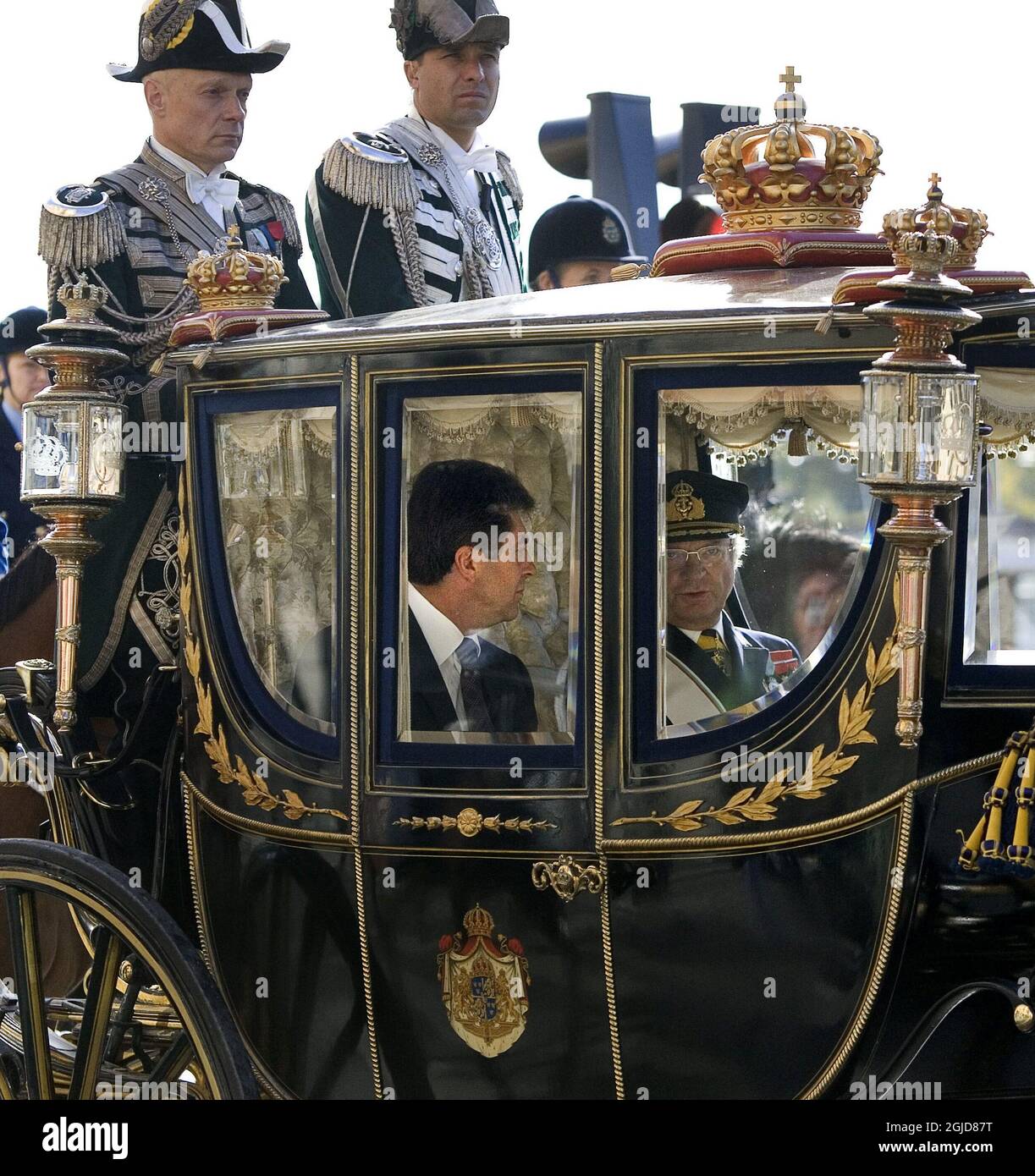 Der bulgarische Präsident wird mit seiner Frau von Königin Silvia und König Carl Gustaf von Schweden im Königlichen Mews in Stockholm begrüßt. Der bulgarische Präsident ist auf einem dreitägigen Staatsbesuch. Stockfoto