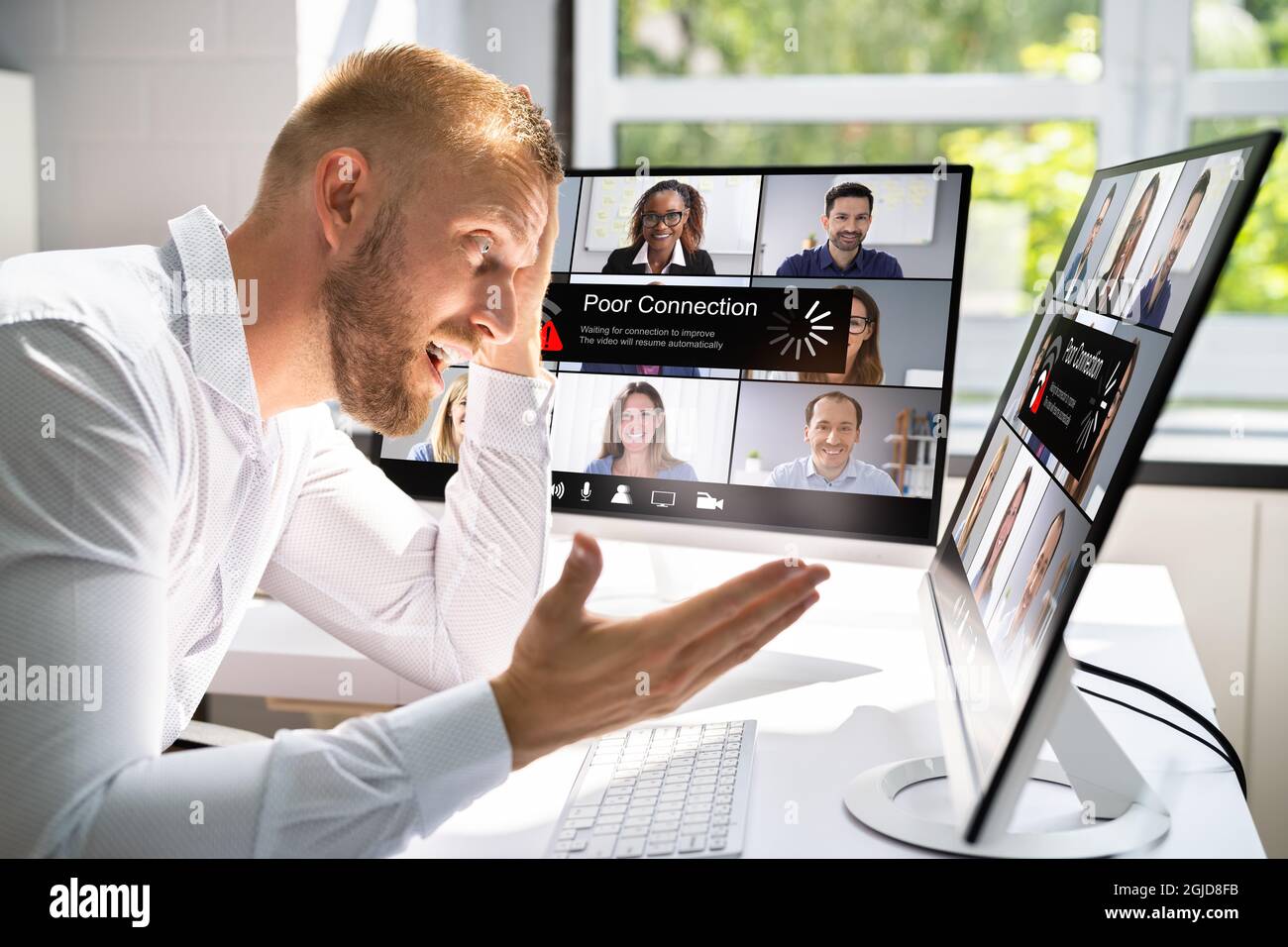 Videokonferenz Webinar Meeting Schlechte Verbindung Und Schlechtes Signal Stockfoto