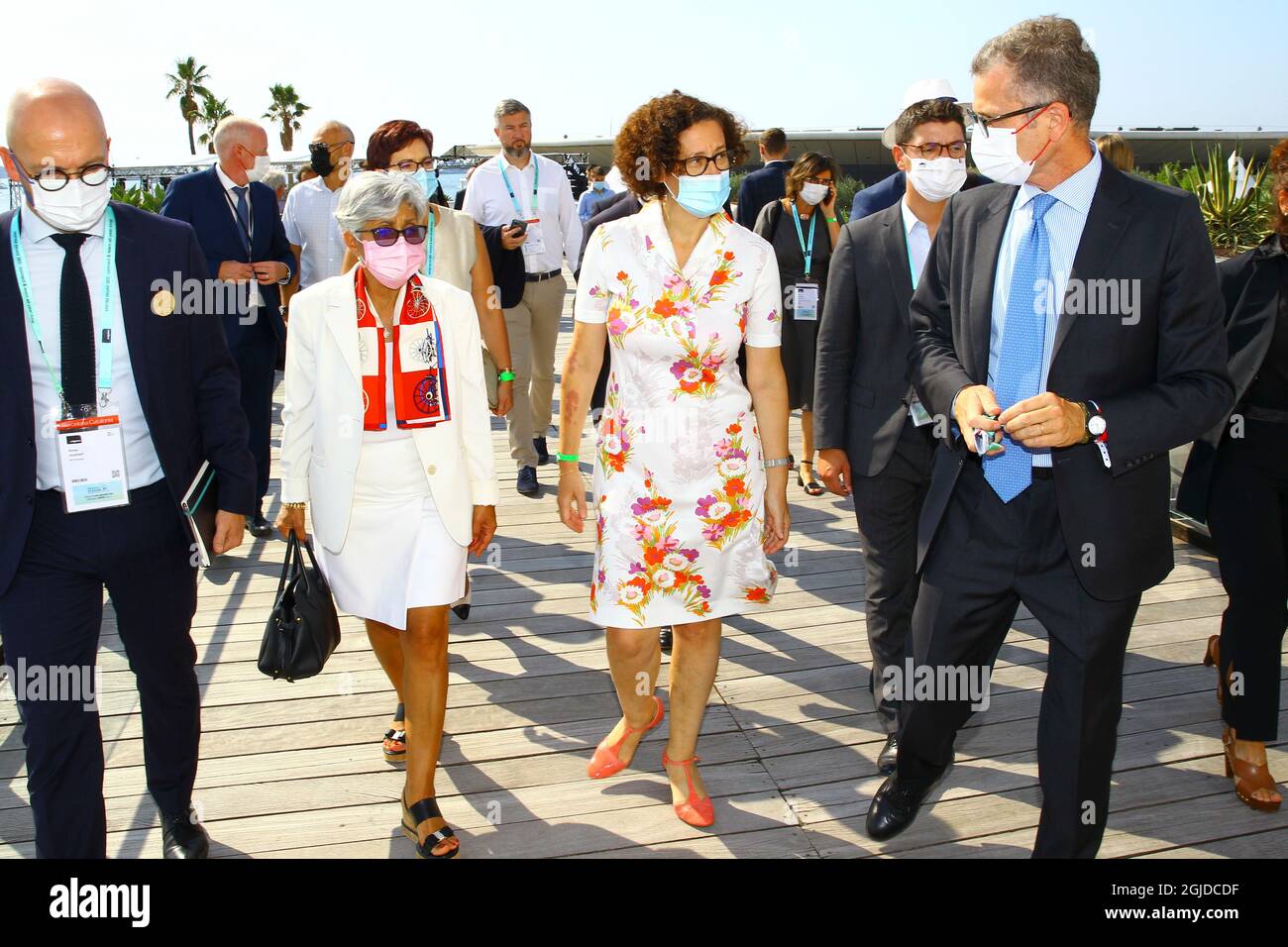 Cannes, Frankreich - 08. September 2021: MIPIM - die weltweit führende Immobilienmesse und professionelle Immobilienmesse, Eröffnung mit Emmanuelle Wargon, Ministerin für Wohnungswesen. Reed MIDEM, RX Frankreich. Stockfoto