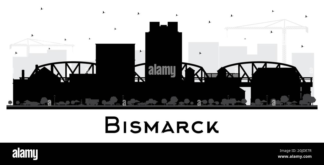 Bismarck North Dakota City Skyline Silhouette mit schwarzen Gebäuden isoliert auf Weiß. Vektorgrafik. Bismarck USA Stadtbild mit Wahrzeichen. Stock Vektor