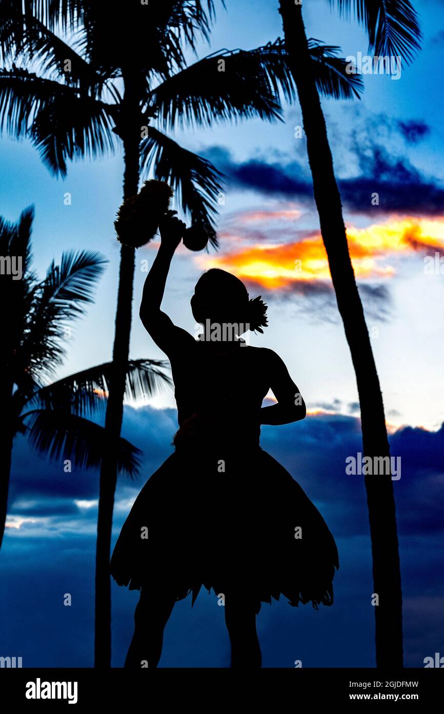 Hawaiianische Hula tanzend, Hawaii, USA. Stockfoto