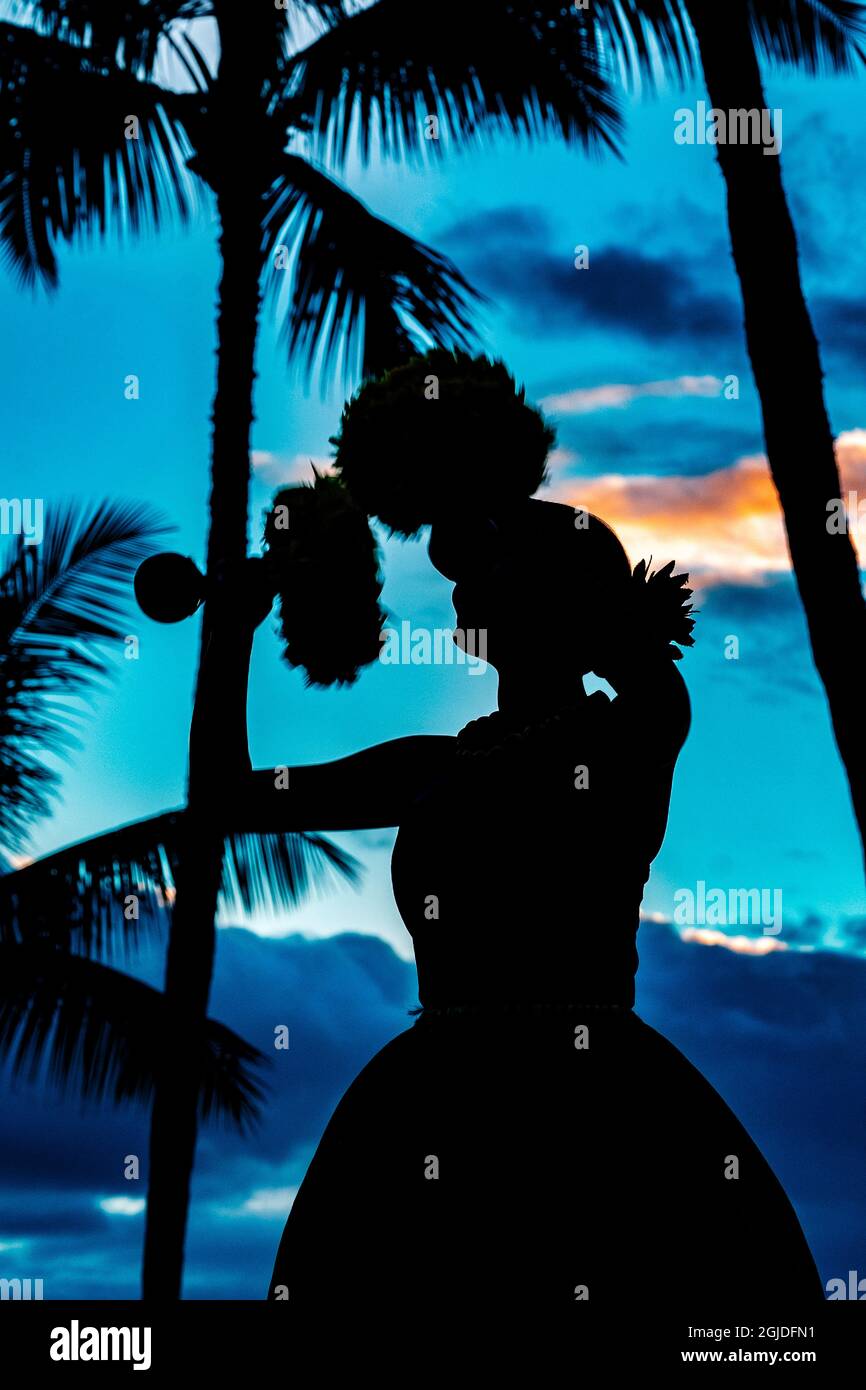 Hawaiianische Hula tanzend, Hawaii, USA. Stockfoto