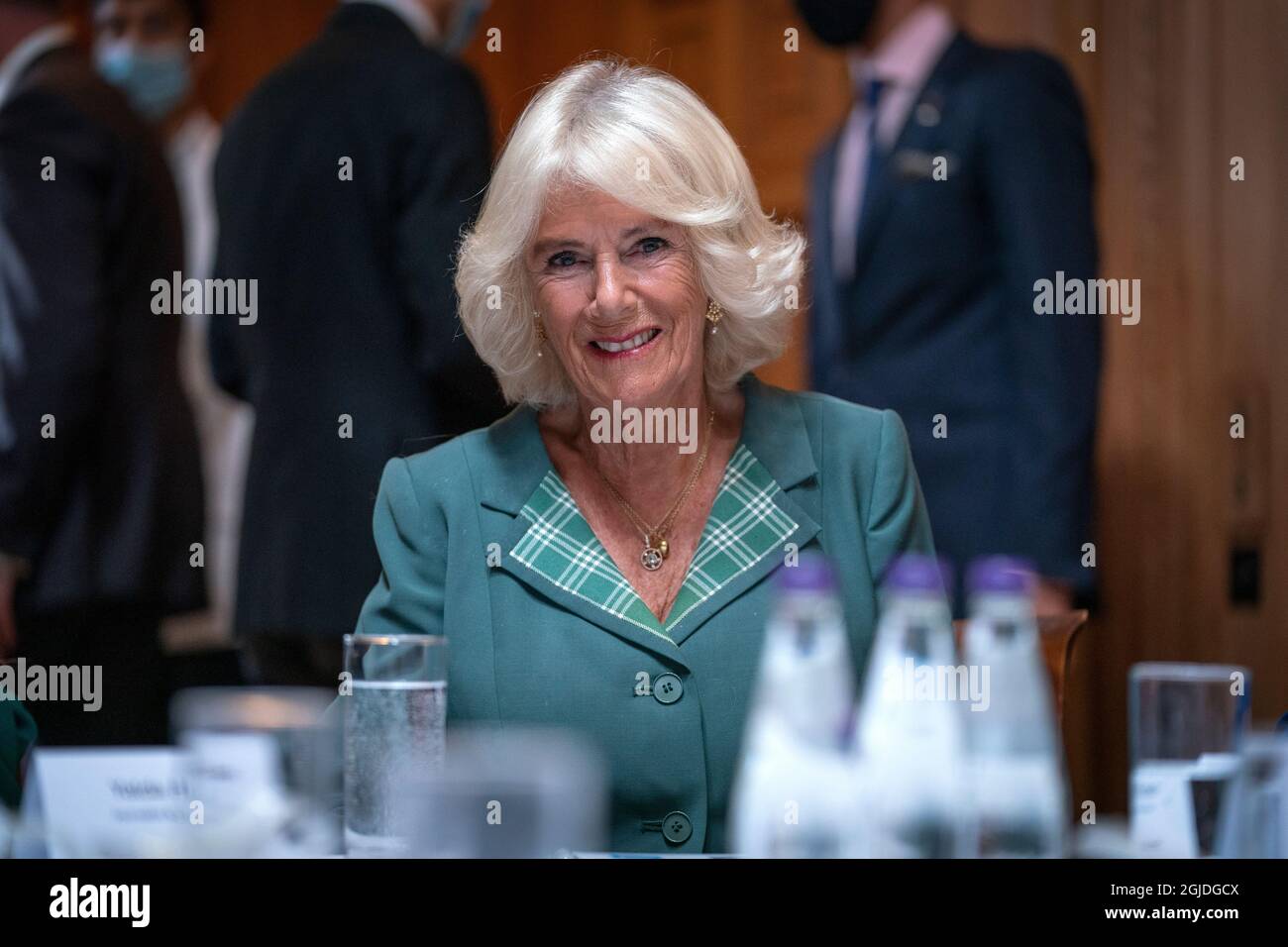 Die Herzogin von Cornwall, die als Herzogin von Rothesay in Schottland bekannt ist, nimmt an einer Mentoring-Sitzung für Frauen im Journalismus und einer Podiumsdiskussion im Dumfries House in Cumnock, Ayrshire, Teil. Bilddatum: Donnerstag, 9. September 2021. Stockfoto