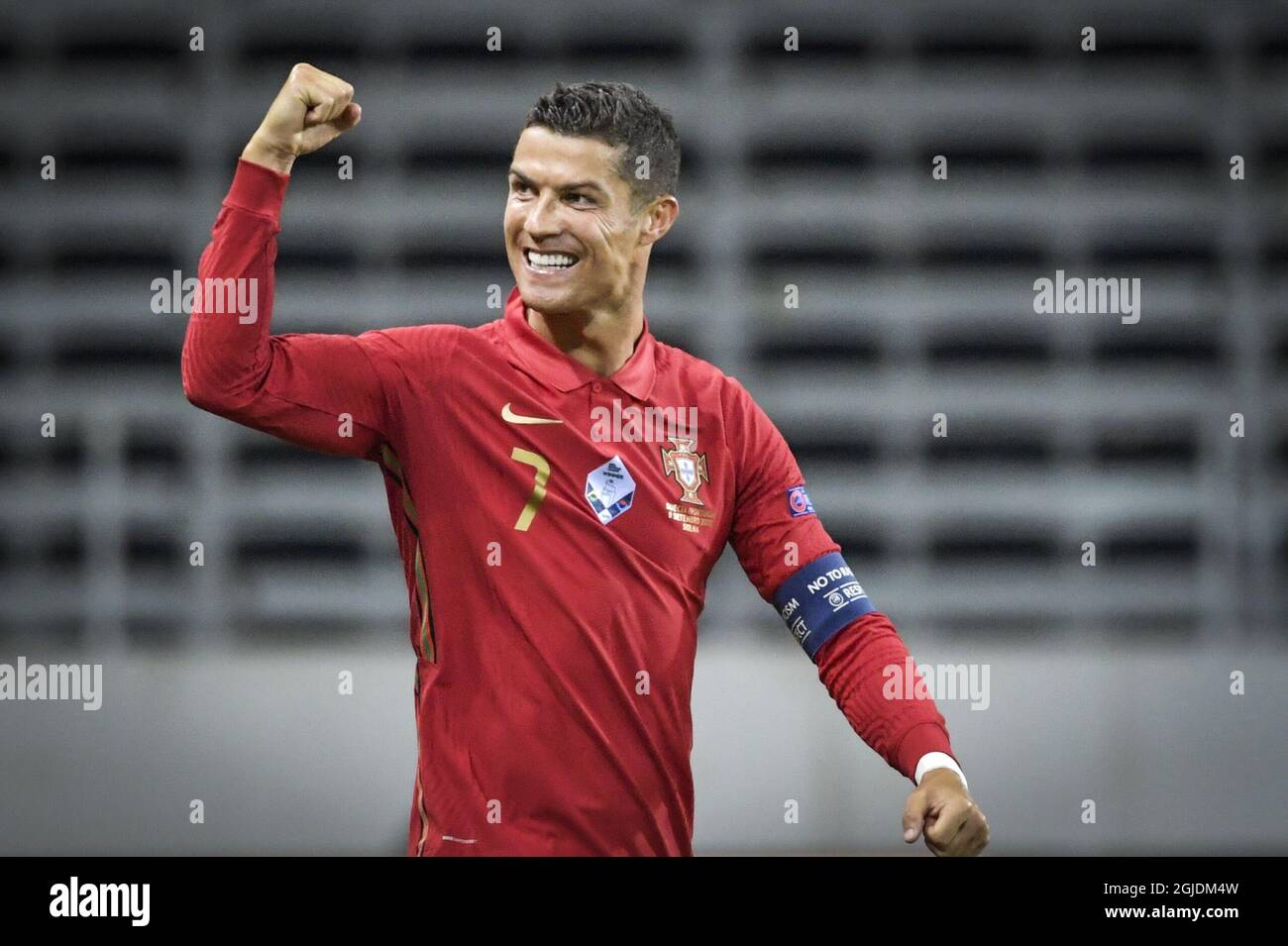 Portugals Ronaldo feiert am 08. September 2020 in der Friends Arena in Stockholm, Schweden, nach dem Tor während des UEFA Nations League, Division A, Gruppe 3 Fußballspiels zwischen Schweden und Portugal. Foto Janerik Henriksson / TT kod 10010 *SCHWEDEN AUS* Stockfoto