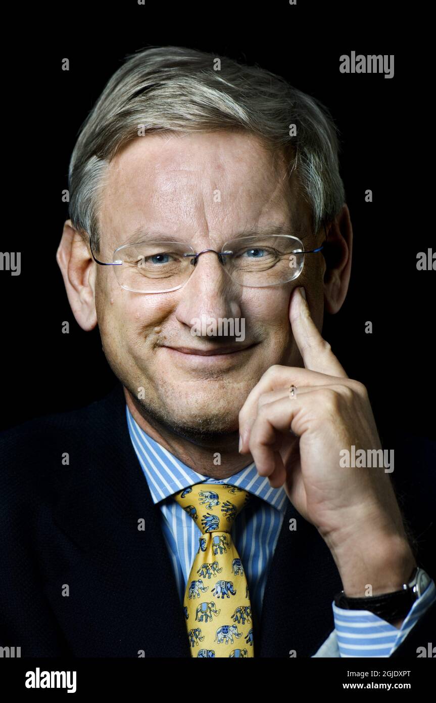 Carl Bildt (m) Schwedischer Außenminister und ehemaliger schwedischer Premierminister Stockfoto