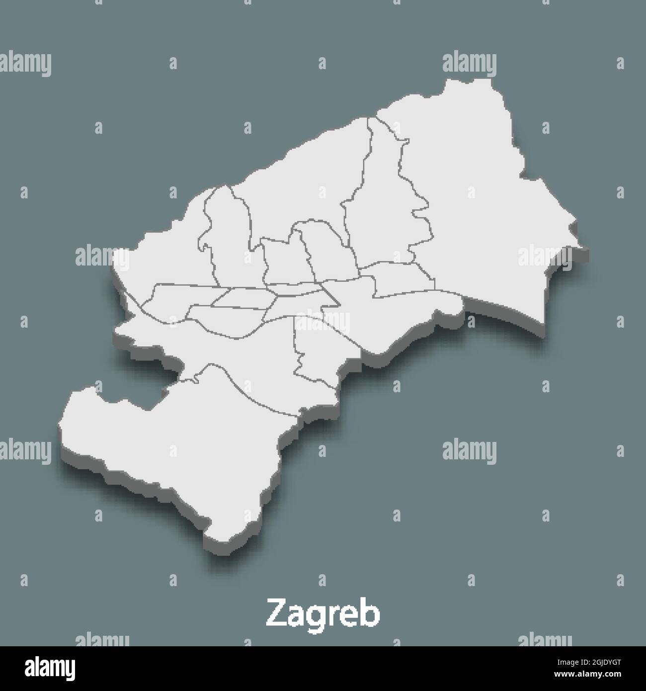 3d isometrische Karte von Zagreb ist eine Stadt von Kroatien, Vektor-Illustration Stock Vektor