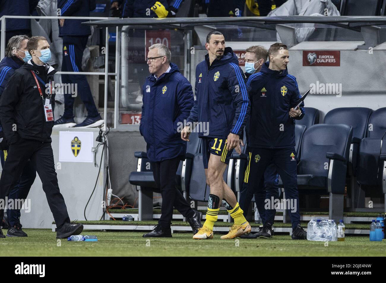 Janne Andersson och Zlatan Ibrahimovic während des WM-Qualifikationsspiels A zwischen Schweden und Georgien in der Friends Arena Donnerstag, 25. März 2021. 2021-03-25 (C) NILSSON NILS PETTER / AFTONBLADET / TT * * * EXPRESSEN OUT * * AFTONBLADET / 85786 Stockfoto