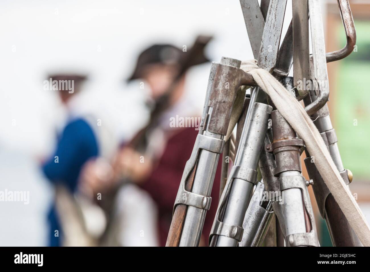 USA, Massachusetts, Cape Ann, Gloucester. Re-enactors of the Battle of Gloucester, 8.-9. August 1775, Schlacht überzeugte die Amerikaner von der Notwendigkeit von Kre Stockfoto